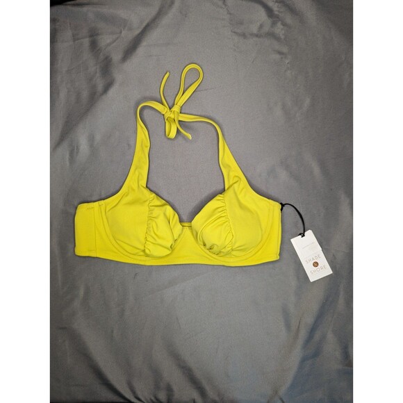 Women's Shade Shore Shirred Cup Halter Bikini Top Chartreuse 36B - Picture 4 of 5